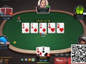 德州扑克游戏:牌局分析:3bet底池,清一色flop,顶对要不要stab?【EV扑克】