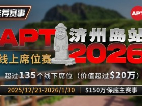德州扑克游戏:推荐赛事:2026APT济州岛站线上席位赛【EV扑克】