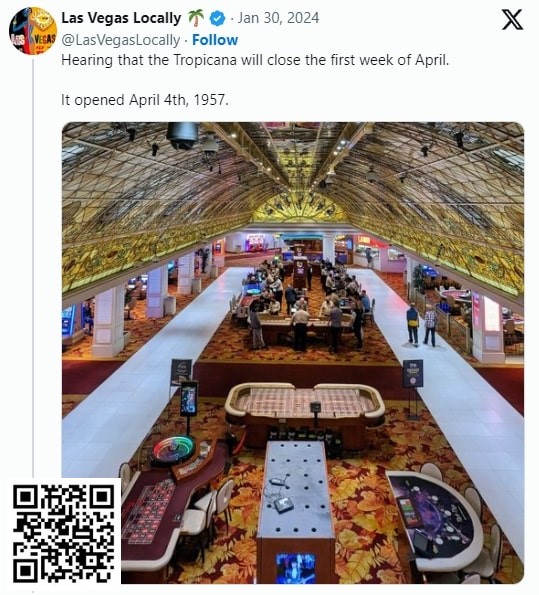 标志性的拉斯维加斯Tropicana娱乐场将于4月关闭，为奥克兰运动家队的搬迁做准备