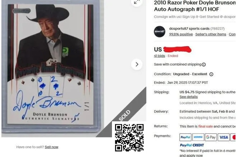 趣闻 | Doyle Brunson亲笔签名扑克交易卡以1603美元高价成交