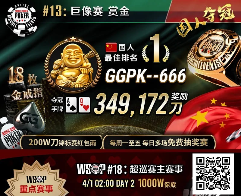 素人圆梦WSOP！中国选手GGPK&#8211;666斩获巨像赛金戒指，奖励＋赏金近35W刀！