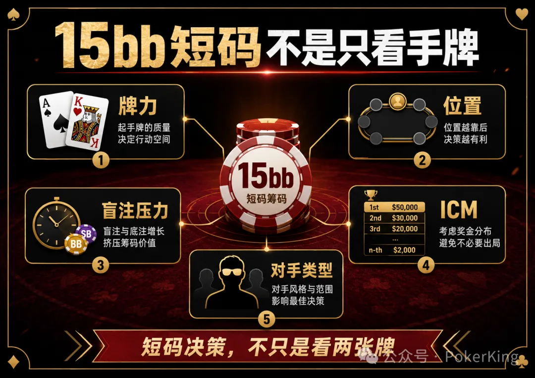 决赛桌剩15bb拿到AK,推还是加注?短码决策不是看牌力,是看这五件事