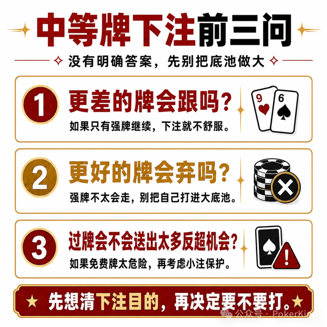 中等牌力的困境：不是每手对子都值得下注，先问自己三个问题