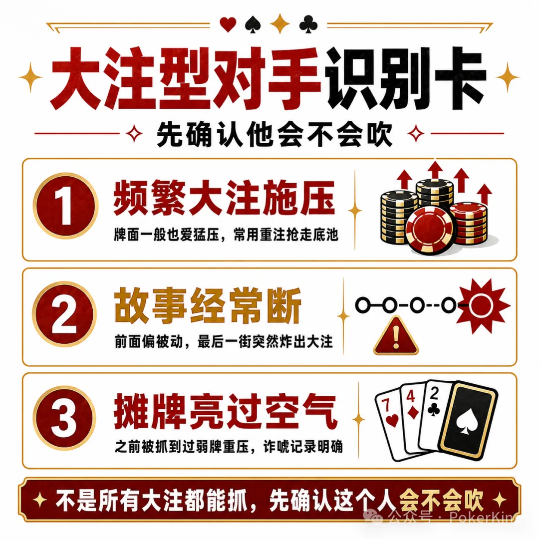 牌桌上总有人拿大注压你？三步教你抓诈，别再白白弃牌