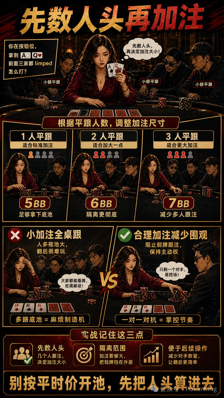多人平跟后怎么加注？先数人头，再看牌和位置